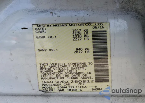 2016 Nissan Altima 2.5 из США, поврежденный, VIN 1N4AL3AP0GC260812